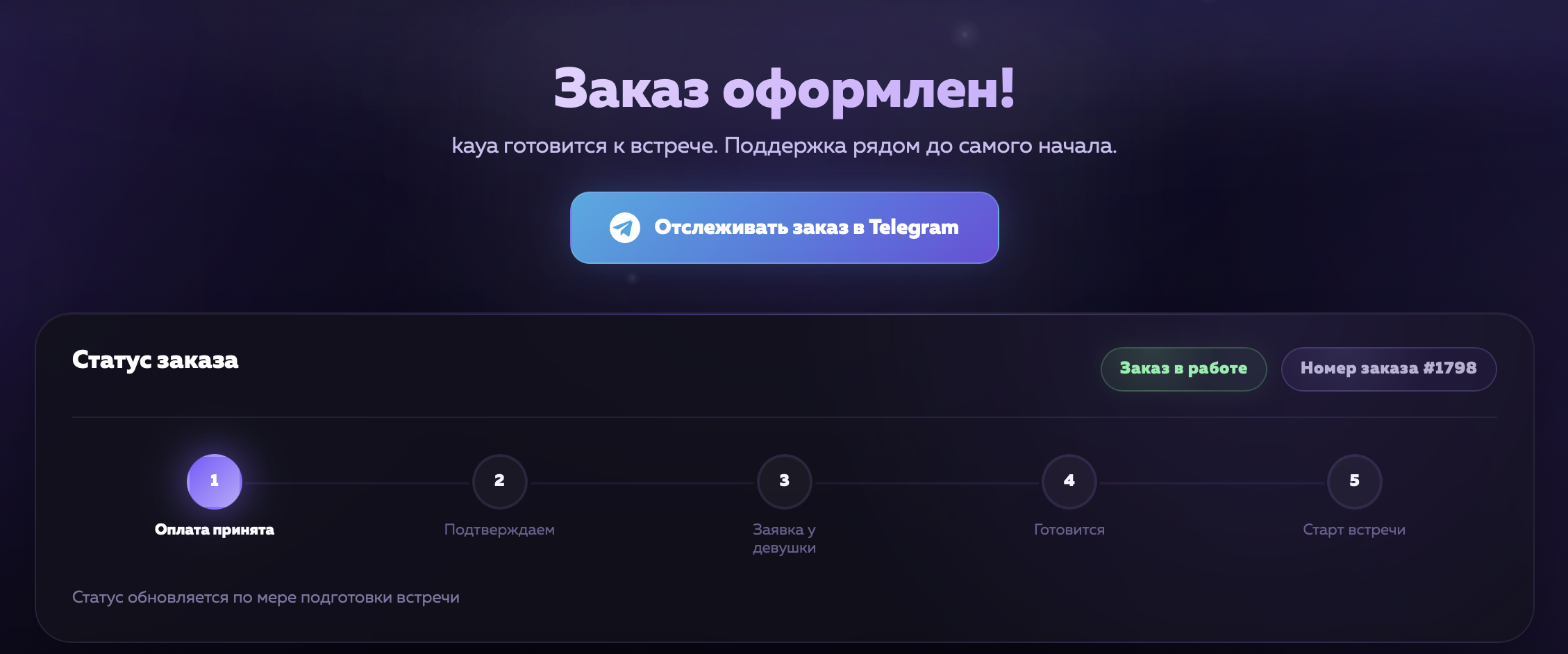 Статус заказа после оплаты